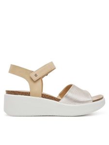 ECCO Sandały Flowt Wedge 27231360704 Złoty. Żółte sandały ecco, bez wzorów, ze skóry, bez obcasa, na koturnie, bez zapięcia. Za 419,99 zł.