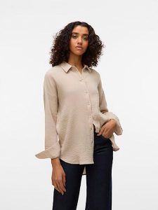 Vero Moda Koszula w kolorze beżowym rozmiar: XS. Brązowe koszule Vero Moda, xs, bez wzorów, z bawełny, bez kołnierzyka, bez ramiączek. Za 125,45 zł.