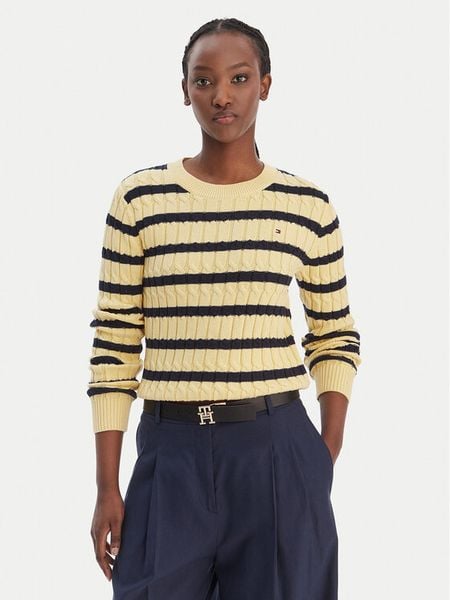 Tommy Hilfiger Sweter WW0WW47644 Żółty Regular Fit. Żółte swetry klasyczne TOMMY HILFIGER, xs, z bawełny, bez kołnierzyka. Za 400,99 zł.