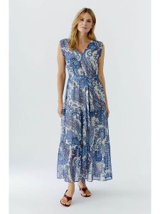 Oui Sukienka w kolorze niebiesko-kremowym rozmiar: 44. Niebieskie sukienki Oui, bez wzorów, z tkaniny, bez kołnierzyka, bez ramiączek, maxi. Za 364,56 zł.