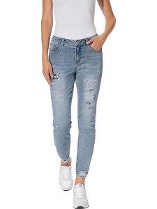 Heine Dżinsy - Slim fit - w kolorze błękitnym rozmiar: 34. Niebieskie jeansy Heine, z aplikacjami, z podwyższonym stanem. Za 70,08 zł.