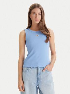 Calvin Klein Jeans Top LV047C201G Błękitny Slim Fit. Niebieskie topy Calvin Klein Jeans, xs, bez wzorów, z bawełny, bez kołnierzyka, bez ramiączek. Za 129,99 zł.