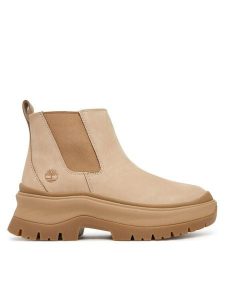 Timberland Sztyblety Roxie Lane Mid TB0A28XMEN71 Beżowy. Brązowe botki Timberland, bez wzorów, z nubiku, bez obcasa, na płaskiej podeszwie, bez zapięcia. Za 539,99 zł.