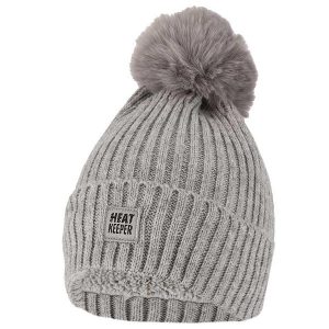 Czapka termiczna damska + pompon Jeden rozmiar - 2 sztuki. Czerwone czapki HEAT KEEPER, bez wzorów, z elastanu. Za 147,54 zł.
