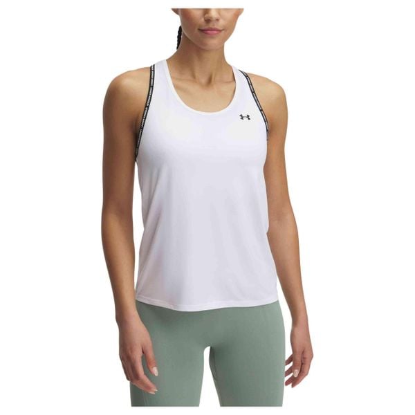 Top treningowy damski Under Armour Tech Knockout Tank. Białe topy Under Armour, xl, bez wzorów, bez kołnierzyka, bez ramiączek. Za 89,99 zł.