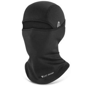 Czapka zimowa polarowa ciepła na głowę i twarz z otworem na okulary. Czarne czapki WEST BIKING, bez wzorów, z materiału, sportowe. Za 71,60 zł.