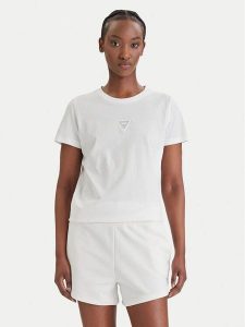 Guess T-Shirt W6GI10 K3025 Biały Regular Fit. Białe t-shirty Guess, xxl, z aplikacjami, z bawełny, bez kołnierzyka, bez ramiączek. Za 209,99 zł.