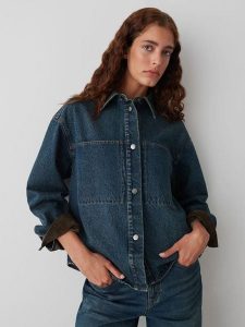 OPUS Kurtka dżinsowa "Jaspa" w kolorze granatowym rozmiar: 40. Niebieskie kurtki Opus, bez wzorów, z bawełny, bez kaptura. Za 143,99 zł.