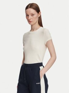 Guess T-Shirt V6YI24 K4787 Beżowy jasny Slim Fit. Brązowe t-shirty Guess, s, z aplikacjami, z lyocellu, bez kołnierzyka, bez ramiączek. Za 174,99 zł.