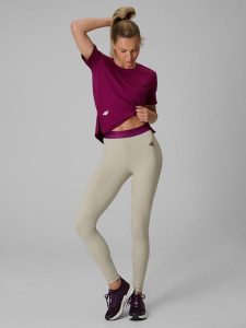 4F Legginsy treningowe szybkoschnące damskie - beżowe XS. Brązowe legginsy 4f, bez wzorów, z podwyższonym stanem, długie. Za 169,99 zł.