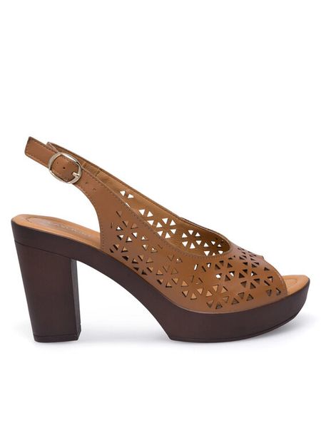 Lasocki Sandały EST-2025N-10 Brązowy. Brązowe sandały Lasocki, bez wzorów, ze skóry, bez obcasa, na słupku, bez zapięcia. Za 179,99 zł.