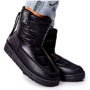 Damskie Śniegowce Big Star II274120 Czarne. Czarne buty zimowe bez obcasa, bez zapięcia. Za 237,59 zł.