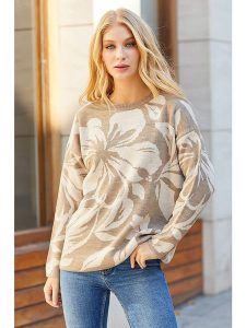 Milan Kiss Sweter w kolorze beżowym ze wzorem rozmiar: S. Białe swetry oversize Milan Kiss, s, bez wzorów, z bawełny, bez ramiączek. Za 153,71 zł.