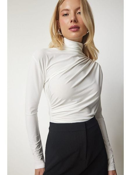 Happiness Istanbul Koszulka w kolorze białym rozmiar: 40. Białe bluzki Happiness Istanbul, bez wzorów, bez kołnierzyka, bez ramiączek. Za 74,28 zł.