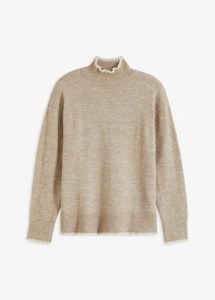 Sweter ze stójką. Brązowe swetry klasyczne bonprix, bez kołnierzyka. Za 117,99 zł.
