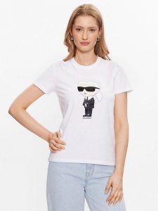 KARL LAGERFELD T-Shirt Ikonik 2.0 Karl 230W1700 Biały Regular Fit. Białe t-shirty KARL LAGERFELD, xs, bez wzorów, z bawełny, bez kołnierzyka, bez ramiączek. Za 219,99 zł.