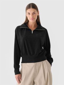 4F Bluza dresowa z weluru nierozpinana bez kaptura damska - czarna M. Czarne bluzy 4f, m, bez wzorów, z dresówki, bez kaptura. W wyprzedaży za 69,99 zł.