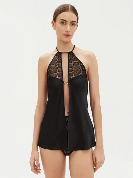 Chantelle Halka Reptilia C01NI5 Czarny Regular Fit. Czarne piżamy Chantelle, bez wzorów, z jedwabiu, bez ramiączek. Za 699,99 zł.