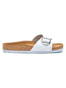 Comfortfusse Skórzane klapki "Adal" w kolorze białym rozmiar: 35. Białe klapki Comfortfüße, bez wzorów, ze skóry, z otwartym noskiem, bez obcasa. Za 184,95 zł.