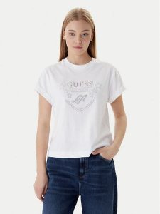Guess T-Shirt W6RI30 I3Z14 Biały Regular Fit. Białe t-shirty Guess, xxl, z aplikacjami, z bawełny, bez kołnierzyka, bez ramiączek. Za 179,99 zł.