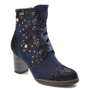 Niebieskie Botki Laura Vita Eleganckie Obuwie Damskie Premium. Niebieskie botki LAURA VITA, z aplikacjami, z satyny, bez obcasa, na obcasie, bez zapięcia. Za 399,00 zł.
