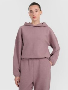4F Bluza dresowa z waflowej dzianiny damska - brązowa XXL. Brązowe bluzy 4f, xxl, bez wzorów, z dresówki, bez kaptura. Za 179,99 zł.