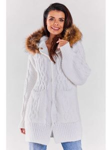 Awama Kardigan w kolorze białym rozmiar: onesize. Białe kardigany Awama, ze splotem. Za 279,99 zł.