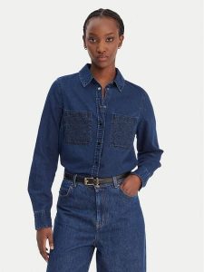 Guess Koszula jeansowa W6RH82 D6841 Granatowy Regular Fit. Niebieskie koszule Guess, xs, z aplikacjami, z bawełny, bez kołnierzyka, bez ramiączek. Za 479,99 zł.