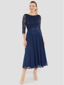 Swing Sukienka koktajlowa 77761710 Granatowy Regular Fit. Niebieskie sukienki Swing, bez wzorów, z syntetyku, wizytowe, bez kołnierzyka, bez ramiączek. Za 589,99 zł.