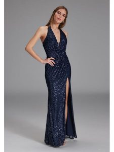 SWING Sukienka w kolorze granatowym rozmiar: 36. Niebieskie sukienki Swing, bez wzorów, bez kołnierzyka, bez ramiączek, maxi. Za 313,32 zł.