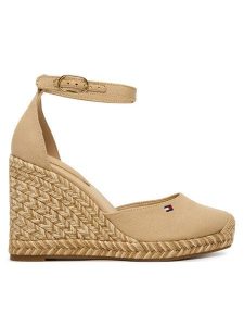 Tommy Hilfiger Espadryle Wedge FW0FW09225 Beżowy. Brązowe espadryle TOMMY HILFIGER, bez wzorów, z materiału, bez obcasa. Za 409,99 zł.