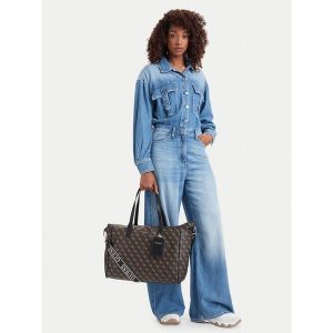 Torebka Guess. Brązowe shopper bag Guess, z aplikacjami, bez dodatków. Za 794,99 zł.