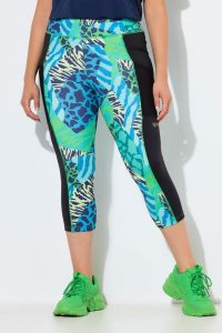 Damskie Legginsy capri wzór zwierzęcy elastyczny pas z recyklingu. Zielone rajstopy i pończochy Ulla Popken, bez wzorów, z elastanu. Za 239,99 zł.