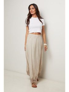 Le Monde du Lin Lniana spódnica w kolorze beżowym rozmiar: 34/36. Brązowe spódnice Le Monde du Lin, bez wzorów, z koronki, maxi. Za 165,99 zł.
