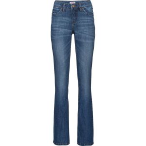 Wygodne dżinsy ze stretchem BOOTCUT. Niebieskie jeansy bonprix, bez wzorów, z jeansu. Za 122,99 zł.