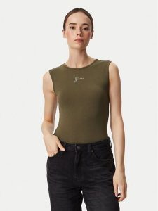 Guess Top W6YP17 K3881 Khaki Regular Fit. Brązowe topy Guess, xl, z aplikacjami, bez kołnierzyka, bez ramiączek. Za 174,99 zł.