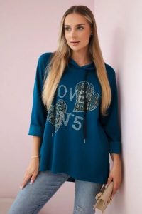 Bluza wiskozowa plus size Love morska. Zielone bluzy Kesi Włoski, l, bez wzorów, z elastanu, bez kaptura. Za 188,21 zł.