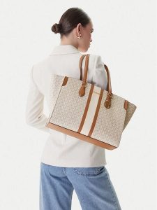 MICHAEL Michael Kors Torebka 30R6GQ6T7B Kremowy. Białe shopper bag MICHAEL Michael Kors, bez wzorów, ze skóry, bez dodatków. Za 674,99 zł.
