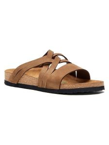 Comfortfusse Skórzane klapki w kolorze jasnobrązowym rozmiar: 37. Brązowe klapki Comfortfüße, bez wzorów, z materiału, z otwartym noskiem, bez obcasa. Za 252,99 zł.