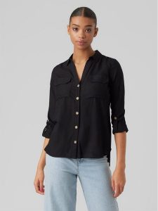 Vero Moda Koszula Bumpy 10275283 Czarny Regular Fit. Czarne koszule Vero Moda, xl, bez wzorów, z wiskozy, bez kołnierzyka, bez ramiączek. Za 139,99 zł.