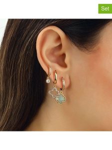 Miu Silver Pozłacane kolczyki-kreole (3 szt.) z cyrkoniami i elementami ozdobnymi rozmiar: onesize. Zielone kolczyki Miu Silver, z cyrkonią, pozłacane. Za 104,14 zł.