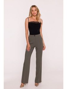 Stylove Spodnie w kolorze khaki rozmiar: M. Brązowe spodnie z wysokim stanem Stylove, bez wzorów, z materiału, z podwyższonym stanem. Za 209,99 zł.