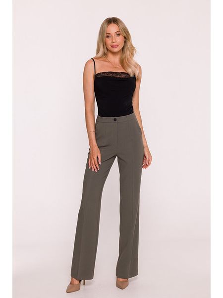 Stylove Spodnie w kolorze khaki rozmiar: L. Brązowe spodnie z wysokim stanem Stylove, bez wzorów, z materiału, z podwyższonym stanem. Za 208,62 zł.
