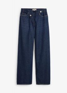 Dżinsy Wide Leg, mid waist, low stretch. Niebieskie jeansy bonprix, bez wzorów, z bawełny, długie. Za 129,99 zł.