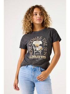 Garcia Koszulka w kolorze antracytowym rozmiar: XS. Czarne bluzki Garcia, xs, bez wzorów, z bawełny, bez kołnierzyka, bez ramiączek. Za 120,95 zł.