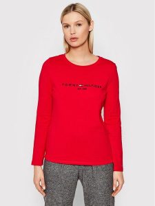 Tommy Hilfiger Bluzka WW0WW30720 Czerwony Regular Fit. Czerwone bluzki TOMMY HILFIGER, xs, bez wzorów, z bawełny, bez kołnierzyka, bez ramiączek. Za 229,99 zł.