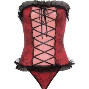 Top + stringi (2 części) bonprix czarno-czerwony. Komplety bielizny marki bonprix. Za 74,99 zł.