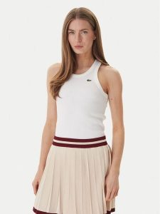 Lacoste Top TF5388 Écru Slim Fit. Białe topy Lacoste, bez wzorów, z bawełny, bez kołnierzyka, bez ramiączek. Za 198,99 zł.
