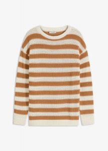 Sweter oversize z czystej bawełny. Brązowe swetry klasyczne bonprix, z bawełny, bez kołnierzyka. Za 112,99 zł.