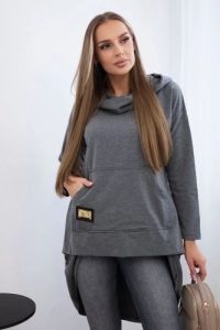 Bluza z długim tyłem i kapturem grafitowa. Szare bluzy KESI, l, bez wzorów, z bawełny. Za 229,98 zł.